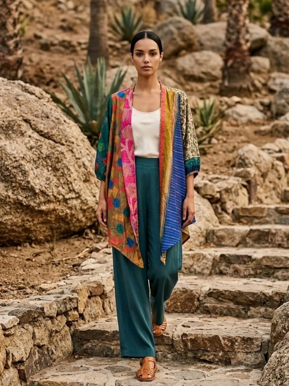 Jaded GypsyMulticolor Bohemian Patchwork Kimono Cape